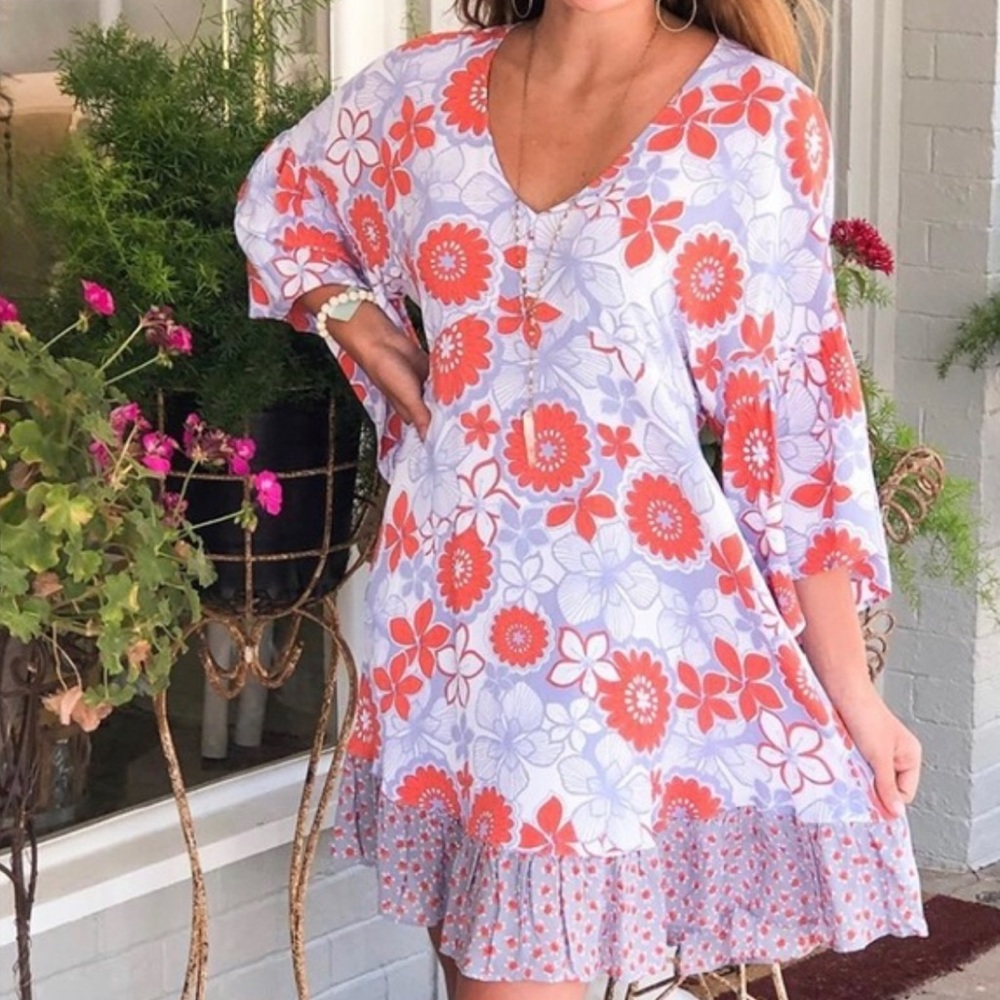 Ivy Jane NWT Uncle Frank Retro Floral Ruffle Tunic Swing Dress Size XS &‎ Medium